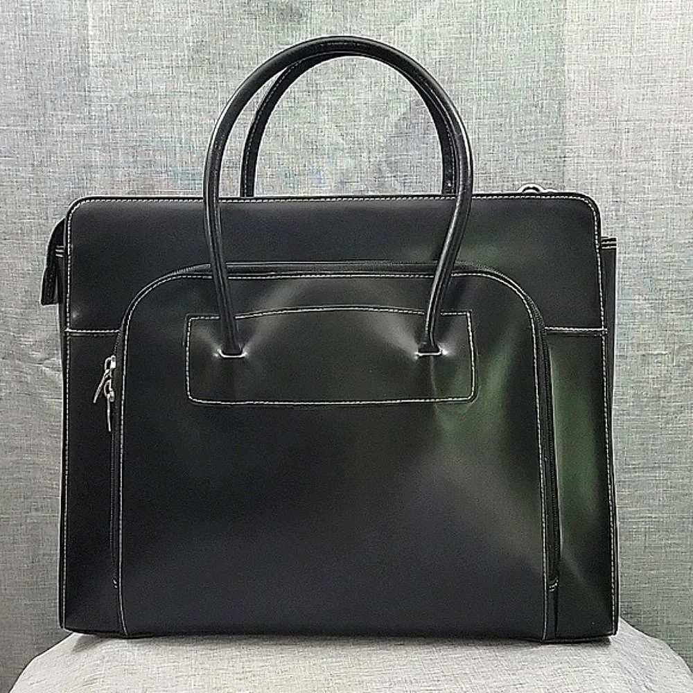 Mcklein Lake Forest Ladies Leather Laptop BriefCase W/ Removable Sleeve - Black